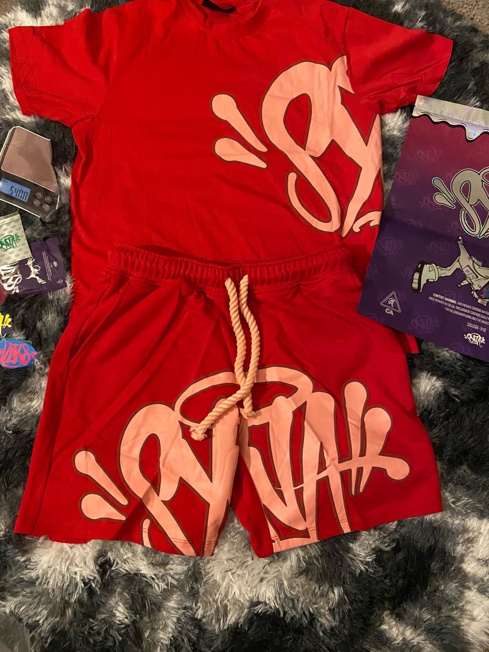 Salvage Red Elastic Waist Shorts with Black Logo Tag